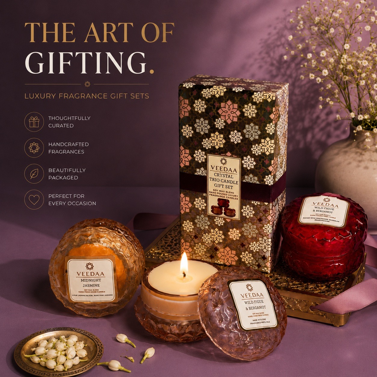 CRYSTAL GLASS CANDLE TRIO - II